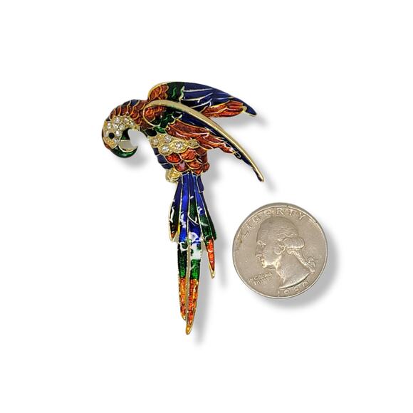 Goldtone Multicolor Exotic Tropical Macaw New World Parrot Brooch Pin - Picture 2 of 4